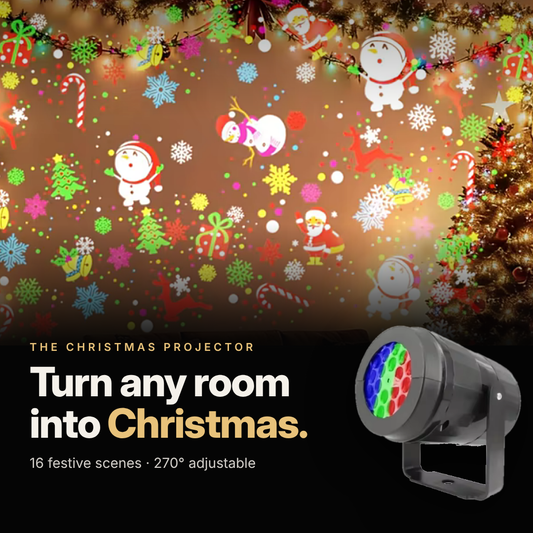 Christmas Projector Light – 16 Festive Scenes, 270° Adjustable